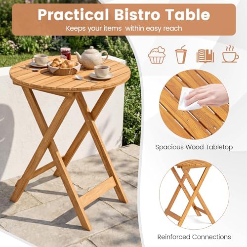 GIANTEX 3 Pieces Acacia Wood Bistro Set, Outdoor Folding Table & Chairs