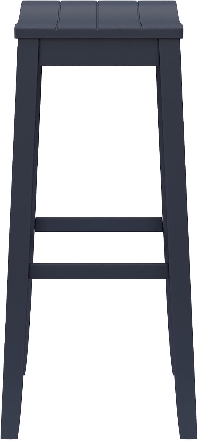 Hillsdale Fiddler Wood Backless Bar Height Stool with Saddle-Style Seat, Navy