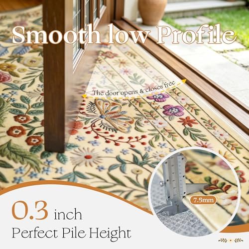 Beauoop 8x10 Floral Washable Beige Neutral Vintage Area Rug for Living Room