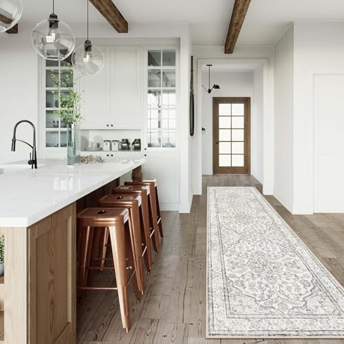 Lahome Oriental Runner for Hallways 2.5x10 Washable Beige Kitchen Runners Non Skid Long Entryway Rug Runners 10ft Ulra-Thin Soft Indoor Boho Rug Traditional Carpet for Laundry Living Room Helena