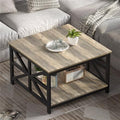 GreenForest 27.55 Inch Square Coffee Table with 2 Tier Storage