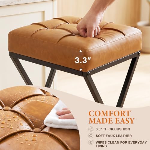 Bar Stools Set of 3, 26 Inch Counter Height Stool Faux Leather Brown