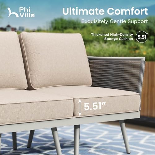 PHI VILLA 8-Piece Rope Patio Sectional Furniture Set with Cushion, Gray