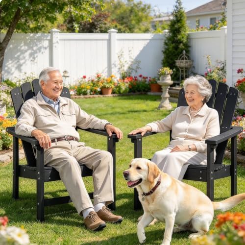 HDPE Stackable Adirondack Chairs Set of 2, Black