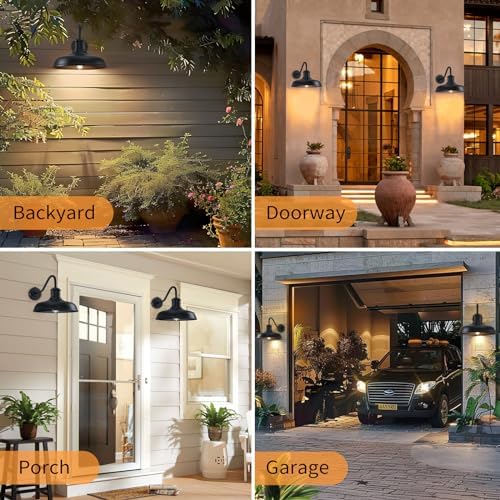 13.8'' Diameter Large Dusk to Dawn Outdoor Gooseneck Barn Light, 2 Packs