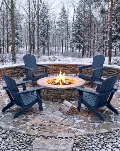 PLUUV Adirondack Chair Set of 2, Fire Pit Chairs with Cup Holder, Navy