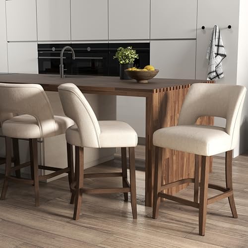 VKNOW Bar Stools Set of 2, 26" Fabric Counter Height Bar Stools, Beige