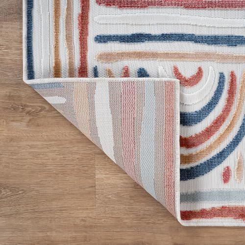 CAMILSON Indoor Outdoor Rug, Multicolor 10x14 Geometric Arch Striped Large Area Rugs for Patio and Home Areas, Easy-Cleaning Non-Shedding Living Room, Garden and Deck Washable Outside Carpet 10 x 14