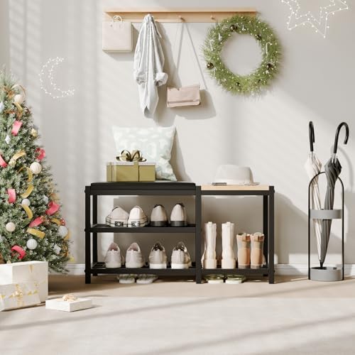 Shoe Bench with Shoe Rack,Shoe Rack for Entryway,Supports 570 lbs
