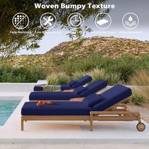 Olefin 6 Inch Thick Chaise Lounge Cushion, Patio Pad Navy Blue 72x21x6