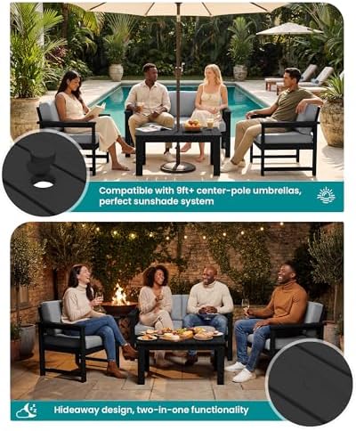 SERWALL 5 Pieces HDPE Outdoor Conversation Sofa Set with Cushion