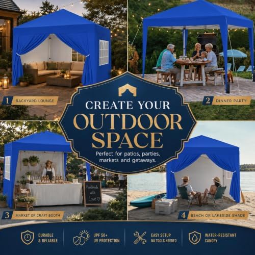 Yaheetech 10x10 Pop Up Canopy Tent with 4 Removable Sidewalls, Blue