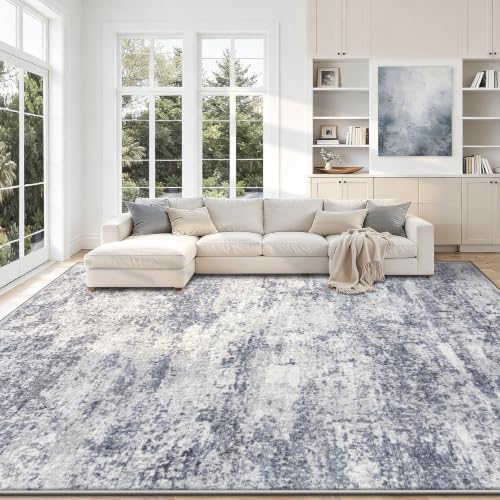 8x10 Area Rugs for Living Room: Washable Abstract Rug Blue Grey