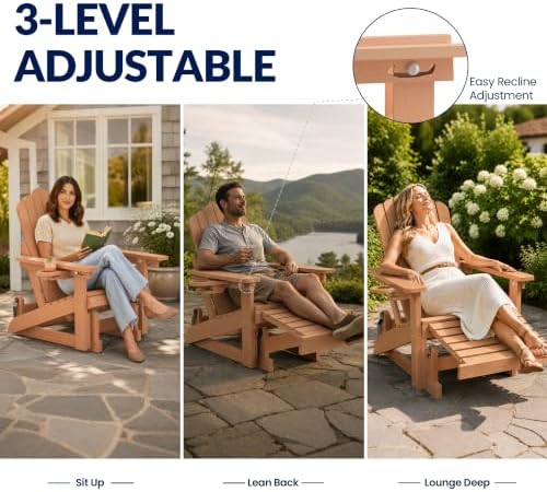 Adirondack Glider Chairs Set of 2,with Retractable Ottoman,Adjustable Back