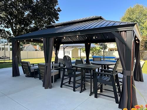 PURPLE LEAF Patio Gazebo 12' X 20' Built-in Drainage System, Gray