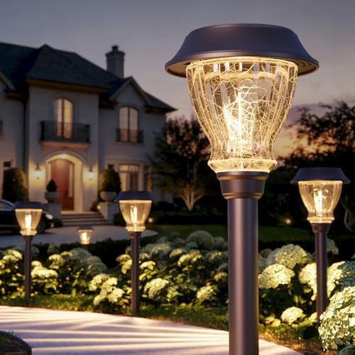 XMCOSY+ Solar Pathway Lights Outdoor, 6 Pack Warm White Landscape Lighting
