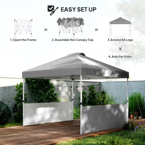 Outsunny 10' x 10' Pop Up Canopy Tent with 2 Half Sidewalls UV50+ Dark Gray