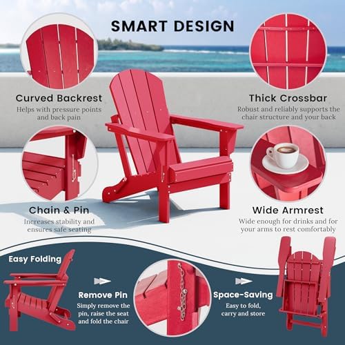 WO Home Furniture Laguna Folding Adirondack Chair, Red
