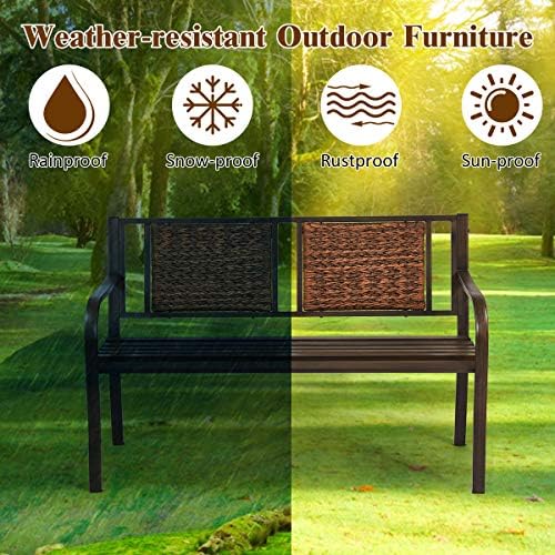 S AFSTAR Outdoor Garden Bench, Brown, Iron, Metal, Polyethylene, Rattan, 50.5 in Width, 2 Adults