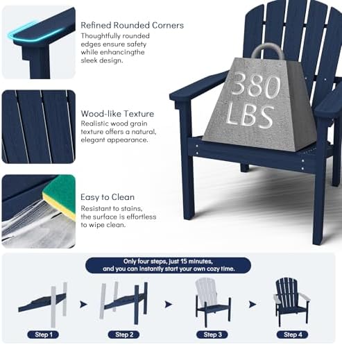 nevilywood Stackable Adirondack Chair, HDPE Outdoor Chair Set of 2, Navy