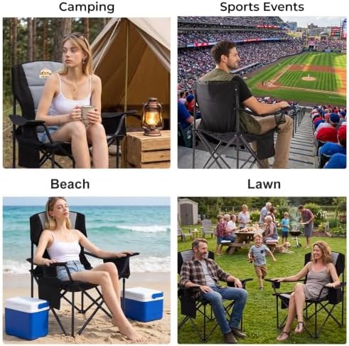 Colegence Oversized Heavy Duty Camping Chair for Adults, 450 lb, Black
