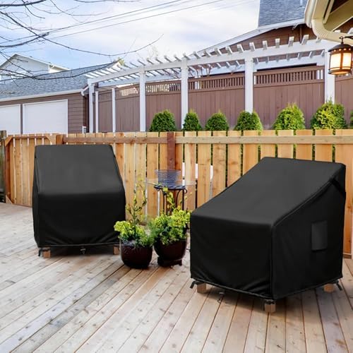 MR. COVER Patio Chair Covers Waterproof, Outdoor Furniture Covers for Rocking Chair, Heavy Duty Anti UV Chair Cover, Fits up to 35"W x 40"D x 35"H, Air Vent and Handles Included,Black, 2 Pack