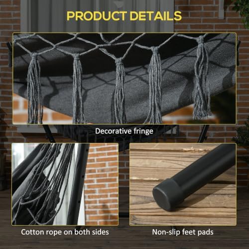 Outsunny Patio Hammock Chair with Stand Side Pocket Headrest Dark Gray