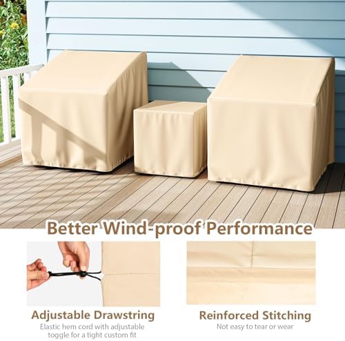 Tangkula Patio Furniture Covers 3 Piece Set for 2 Chairs & Side Table