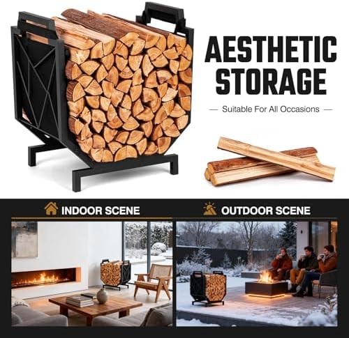 HIHADUUM Firewood Rack Outdoor Indoor - Firewood Holder with Canvas Log Carrier Heavy-Duty Sturdy Waterproof Wood Storage Firewood Organizer for Fireplace Decor