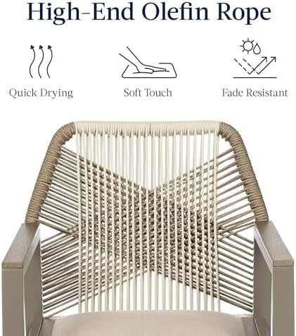 Best Choice Products Outdoor Bar Stools Set of 2, Bar Height, 360° Swivel Aluminum Frame, All-Weather Woven Rope Chair Design w/Armrests - Taupe/Sandstorm