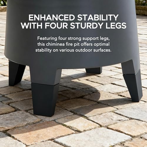 SUNJOY 57 Inch 2-in-1 Chiminea Fire Pit & Grill - Grey Metal Outdoor Chiminea with Removable Stainless Steel Grill Grate, PVC Cover, and Mesh Safety Screen Door