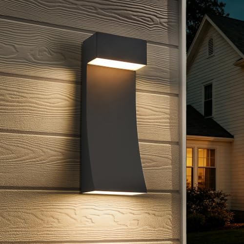Modern Outdoor Wall Light Curved Design Waterproof,Super Bright LED,Textured Black Finish with Frosted Glass, cETLus Listed & Dimmable,Hardwired Wall Sconce for Porch,Garage,Patio, Garden