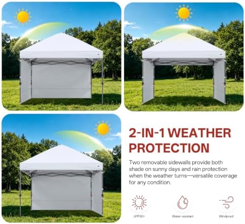 ABCCANOPY 8x8 Pop Up Canopy Tent, 2 Sidewalls, All-Weather Shade, White