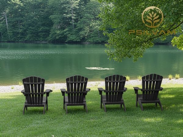 Psilvam Oversized Adirondack Chairs with Cup Holder, Black