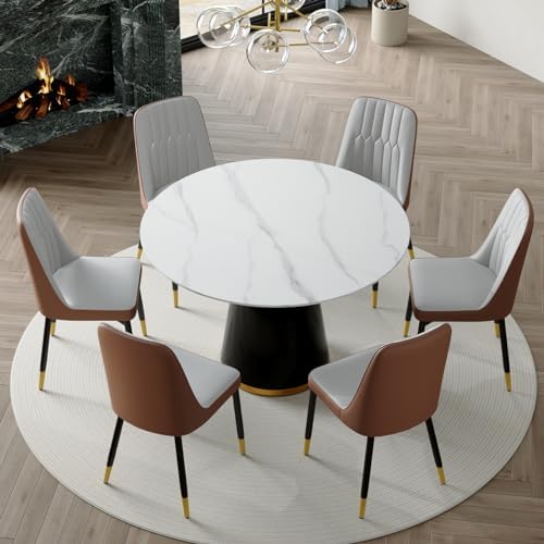 Round Dining Table Set for 6, Modern Round Dining Table Small 45 Inch Dinner Table Wood Round Tables for Living Room, Space Saving, Easy Assembly