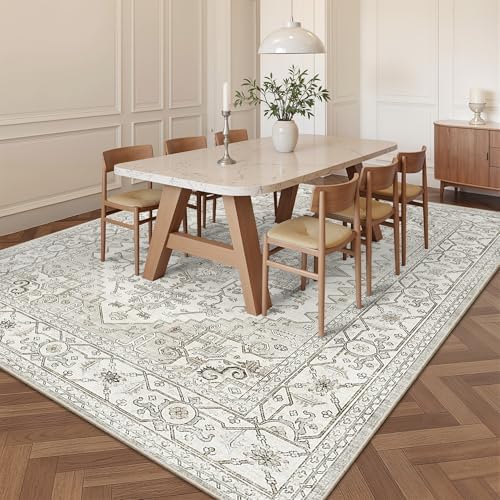 befbee Washable Area Rug 8x10, Large Neutral Beige Carpet for Living Room