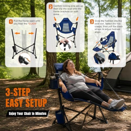HOPERAN Hammock Camping Chair with Footrest 400lb Swing Chair, Blue 2 Pack