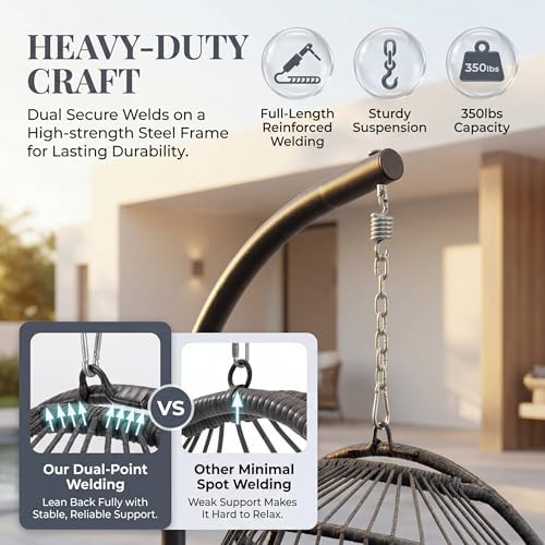 BULEXYARD Patio Hanging Egg Chair Outdoor with Stand & Cover, Dark Grey