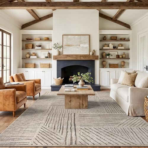 Rugshop Modern High-Low Patchwork Geometric Area Rug Cream 7'10" x 10'