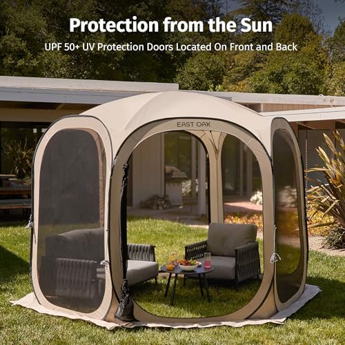 East Oak Pop up Screen Tent with Mosquito Netting, Portable Screen House Canopy Shelter, 10 x 10 FT Instant Screen Gazebo & UPF 50+ UV Protection for Patio, Backyard, Deck & Outdoor Activities, Beige