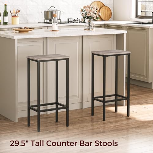 MAHANCRIS Set of 2 Bar Stools, 29.5" Tall Counter Bar Stools, Kitchen Breakfast Bar Chairs with Footrest, Rectangular Industrial Bar Chairs, for Dining Room, Greige and Black BAHG01701