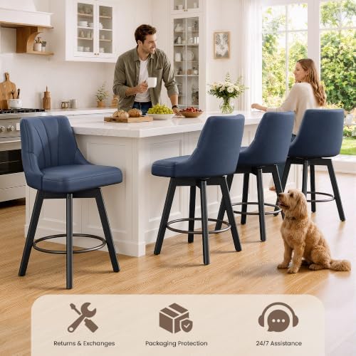 REONEY Counter Height Swivel Bar Stools, 24" Upholstered Barstools Set of 2