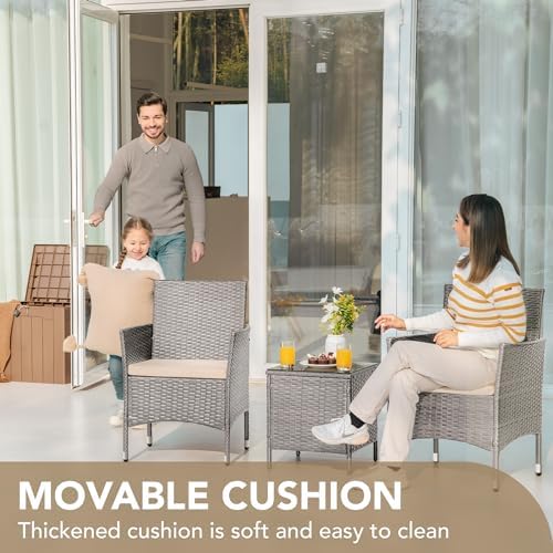 Devoko 3 Piece Patio Furniture Set Outdoor Wicker Conversation (Pale Grey)