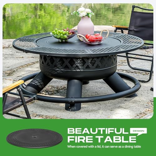 Panovue 47 Inch Outdoor Wood Burning Fire Pit with 2 Grills Extra Large