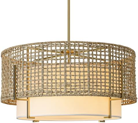 25.6" large rattan chandelier, 6-light boho rustic pendant, view 9