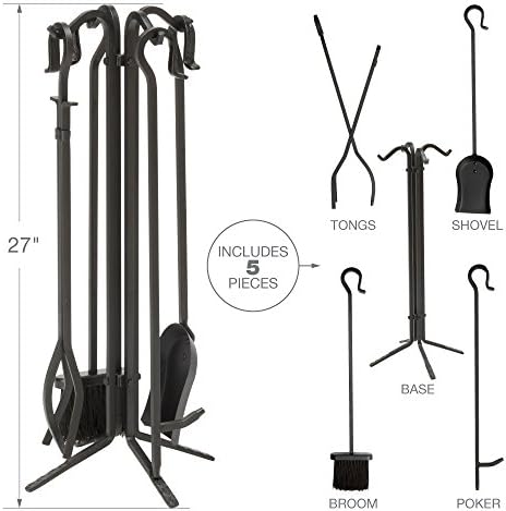 UniFlame 5-Piece Black Wrought Iron Fireplace Tools Set (F-11140)