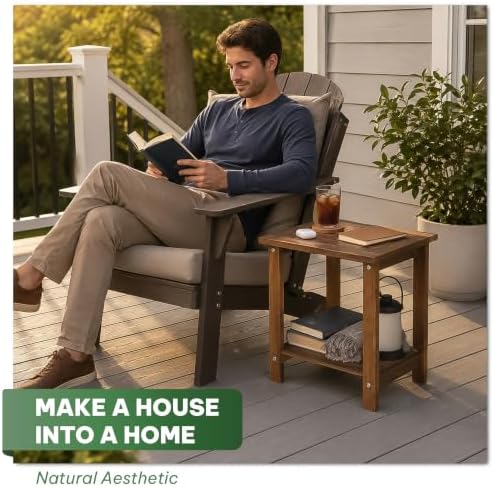 Acacia Wood Adirondack Side Table, 2-Tier Outdoor End Table - Walnut