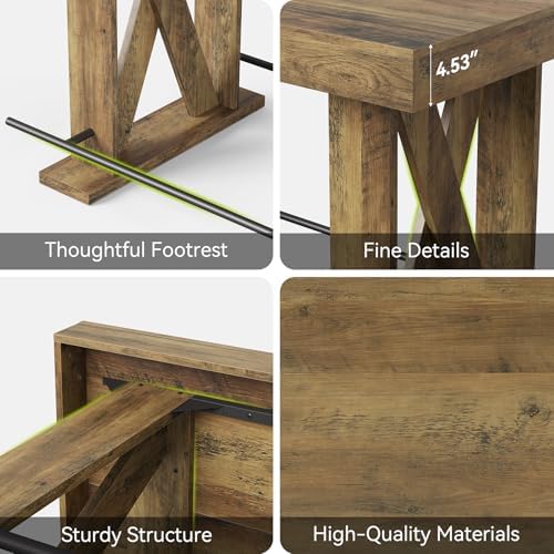 LITTLE TREE 63" Bar Table, Pub Table with Metal Footrest (Rustic Brown,1)