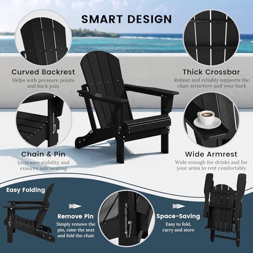 WO Home Furniture Laguna Folding Adirondack Chair, Black