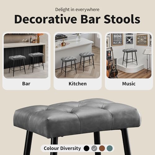 STOOLINK Faux Leather Bar Stools Set of 2, 24 Inch Modern Bar Stools, Grey